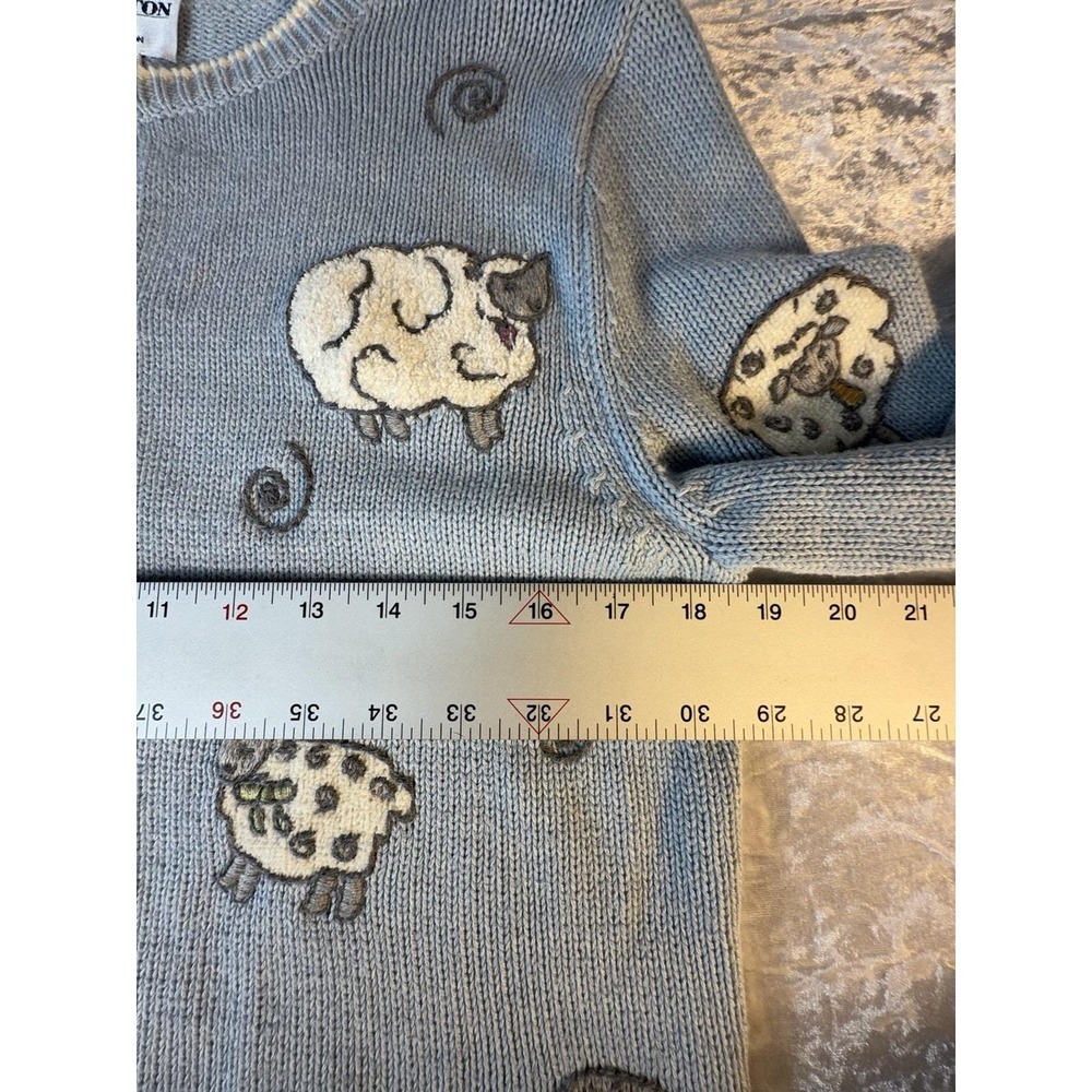 Pendleton Cardigan Women's M Vintage Blue Sheep Embroidered Cotton Cottagecore - Picture 8 of 10